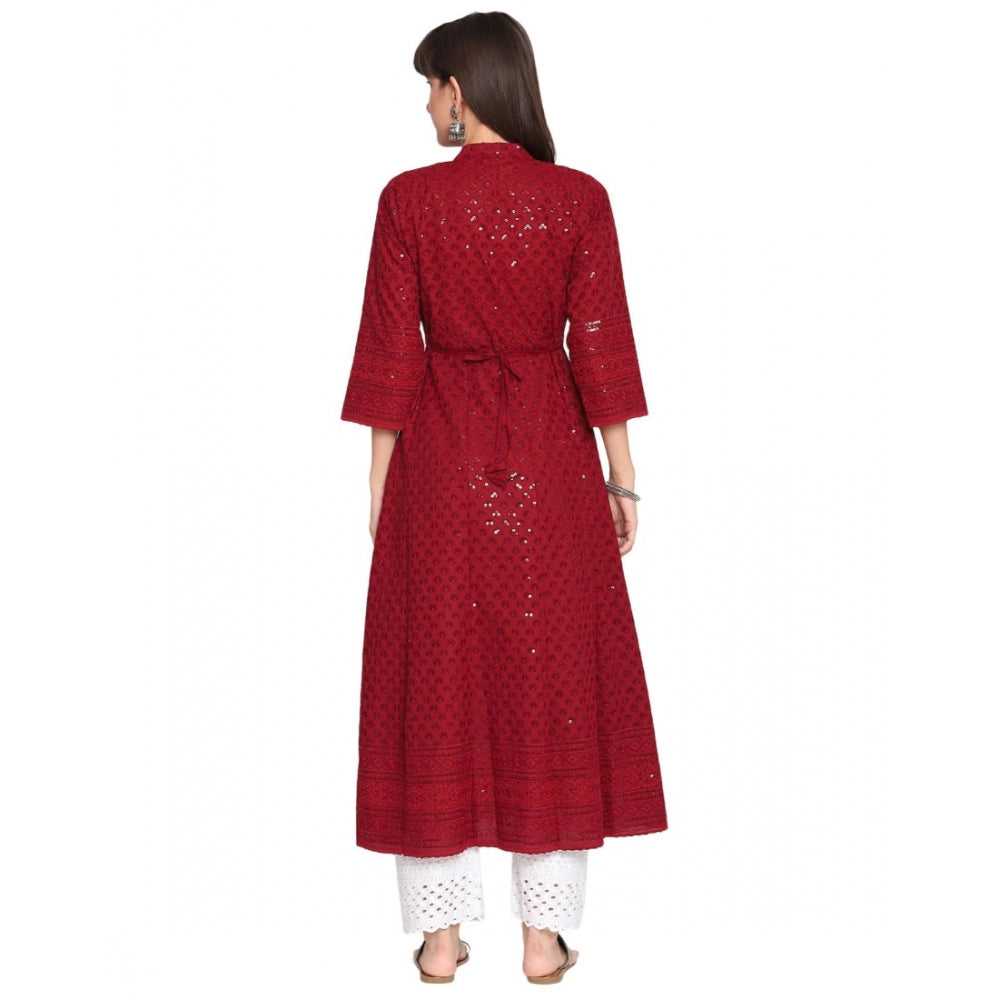 Casual 3/4th Sleeve Chikan Embroidery Cotton Kurti