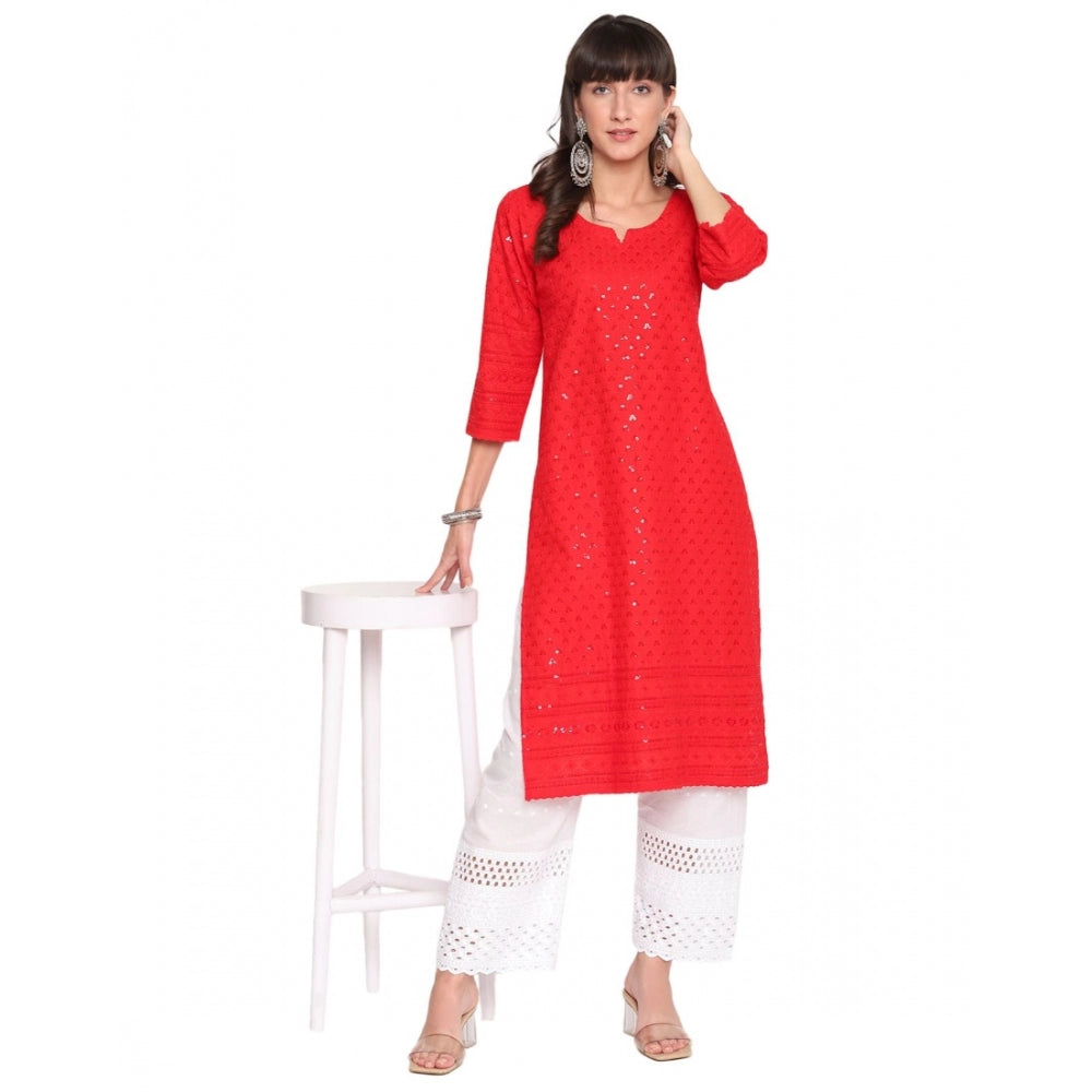 Casual 3/4th Sleeve Chikan Embroidery Cotton Kurti