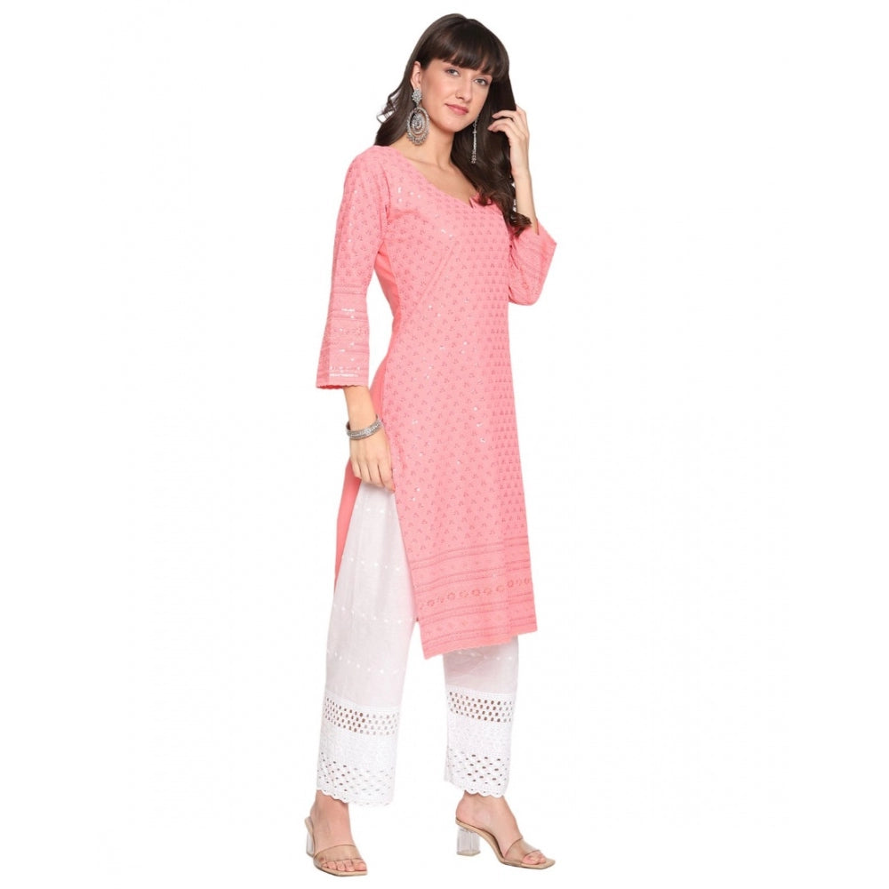 Casual 3/4th Sleeve Chikan Embroidery Cotton Kurti