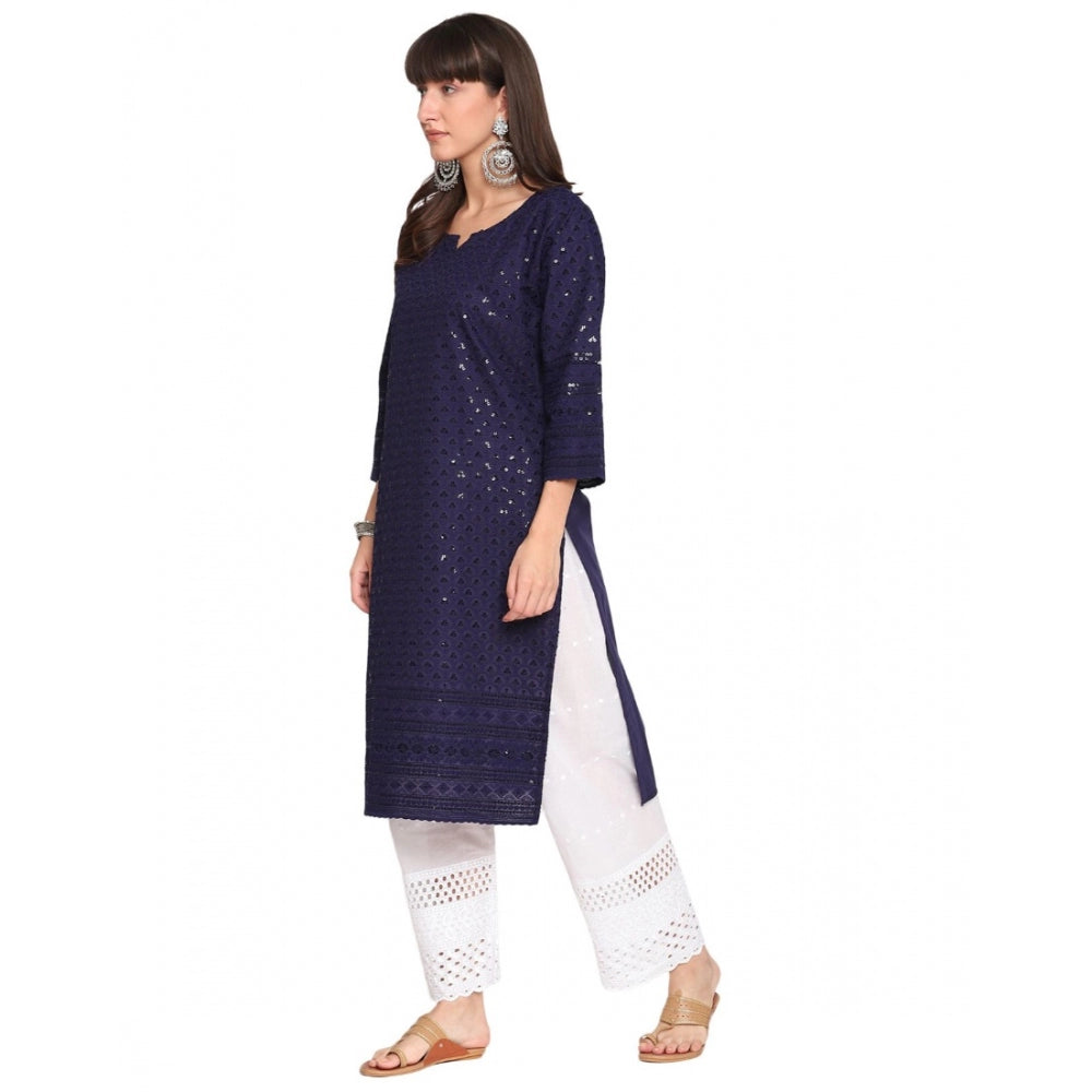 Casual 3/4th Sleeve Chikan Embroidery Cotton Kurti