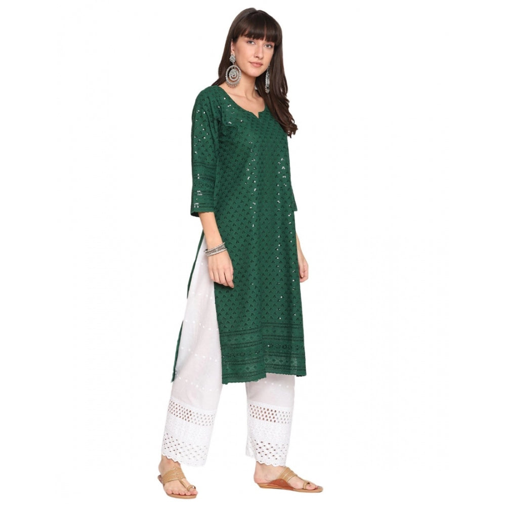 Casual 3/4th Sleeve Chikan Embroidery Cotton Kurti