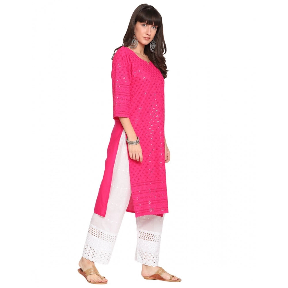 Casual 3/4th Sleeve Chikan Embroidery Cotton Kurti