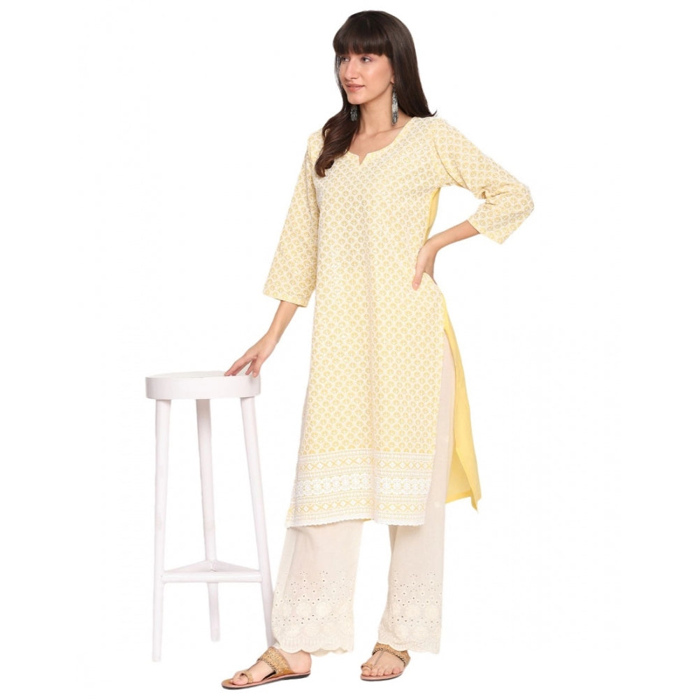 Casual 3/4th Sleeve Chikan Embroidery Cotton Kurti