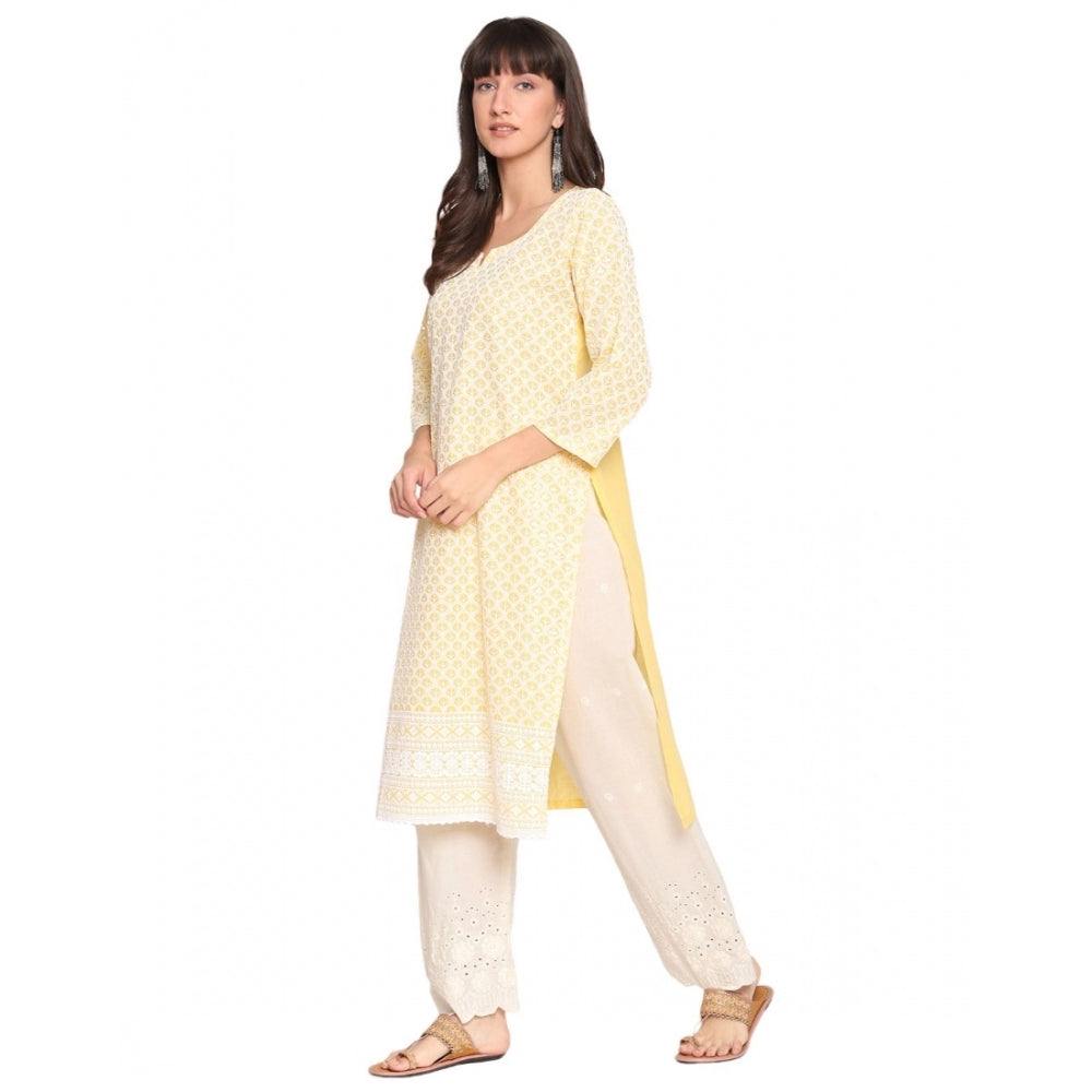 Casual 3/4th Sleeve Chikan Embroidery Cotton Kurti