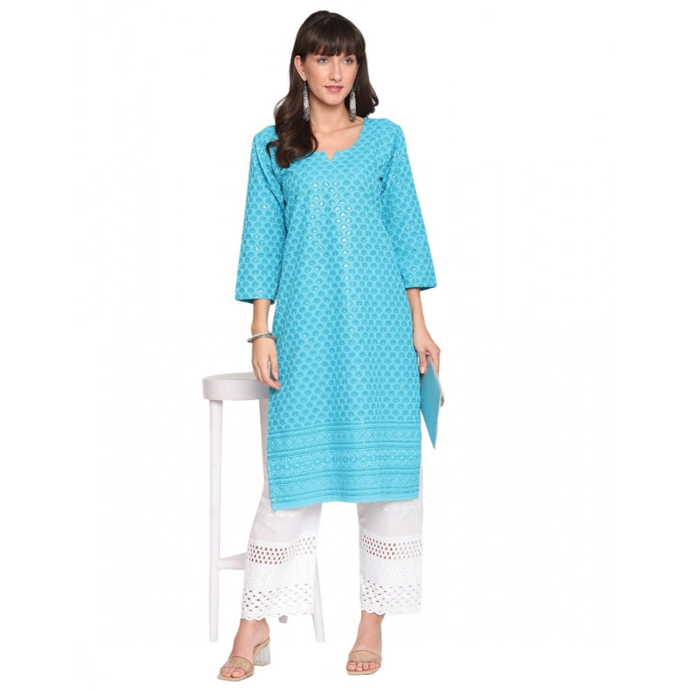 Casual 3/4th Sleeve Chikan Embroidery Cotton Kurti