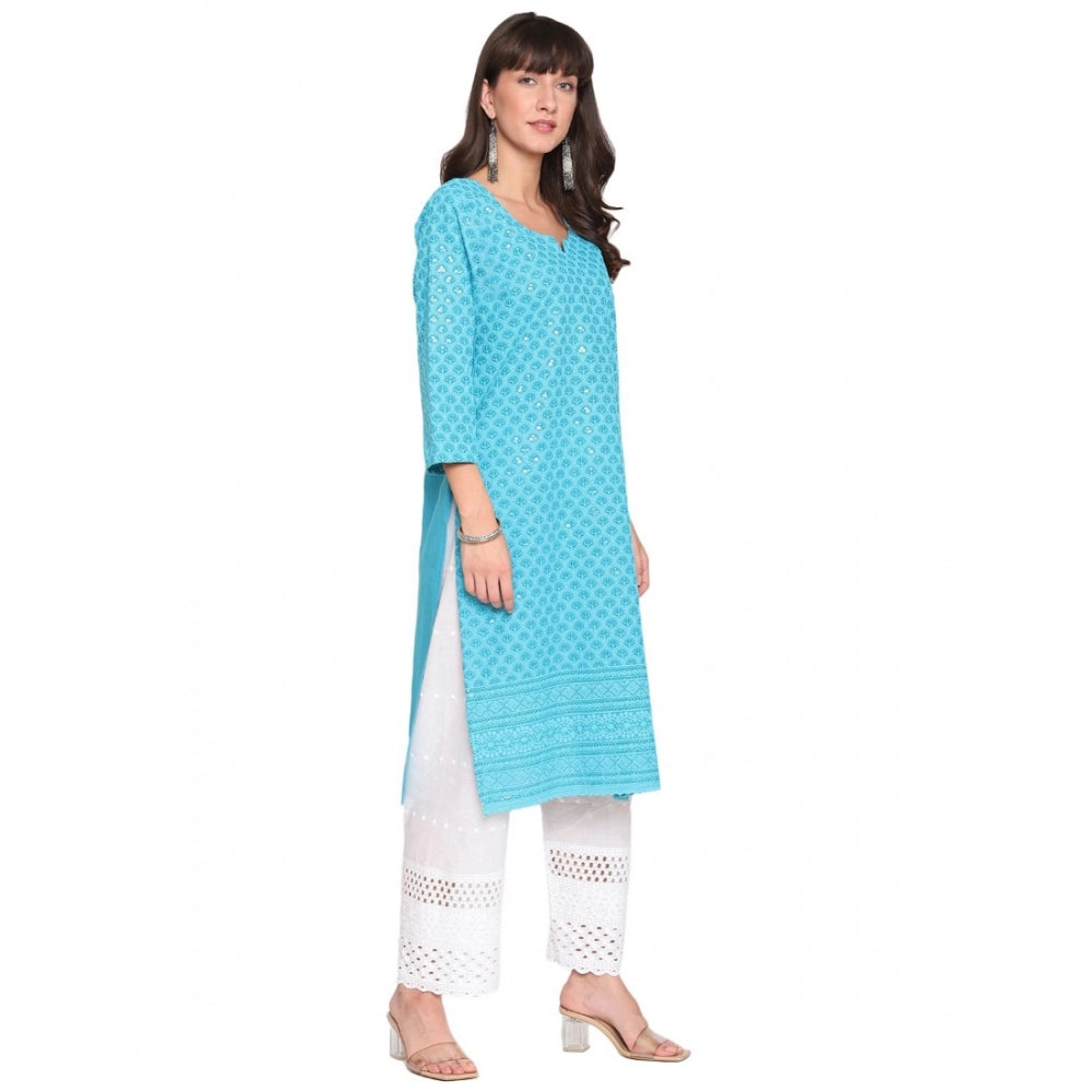 Casual 3/4th Sleeve Chikan Embroidery Cotton Kurti