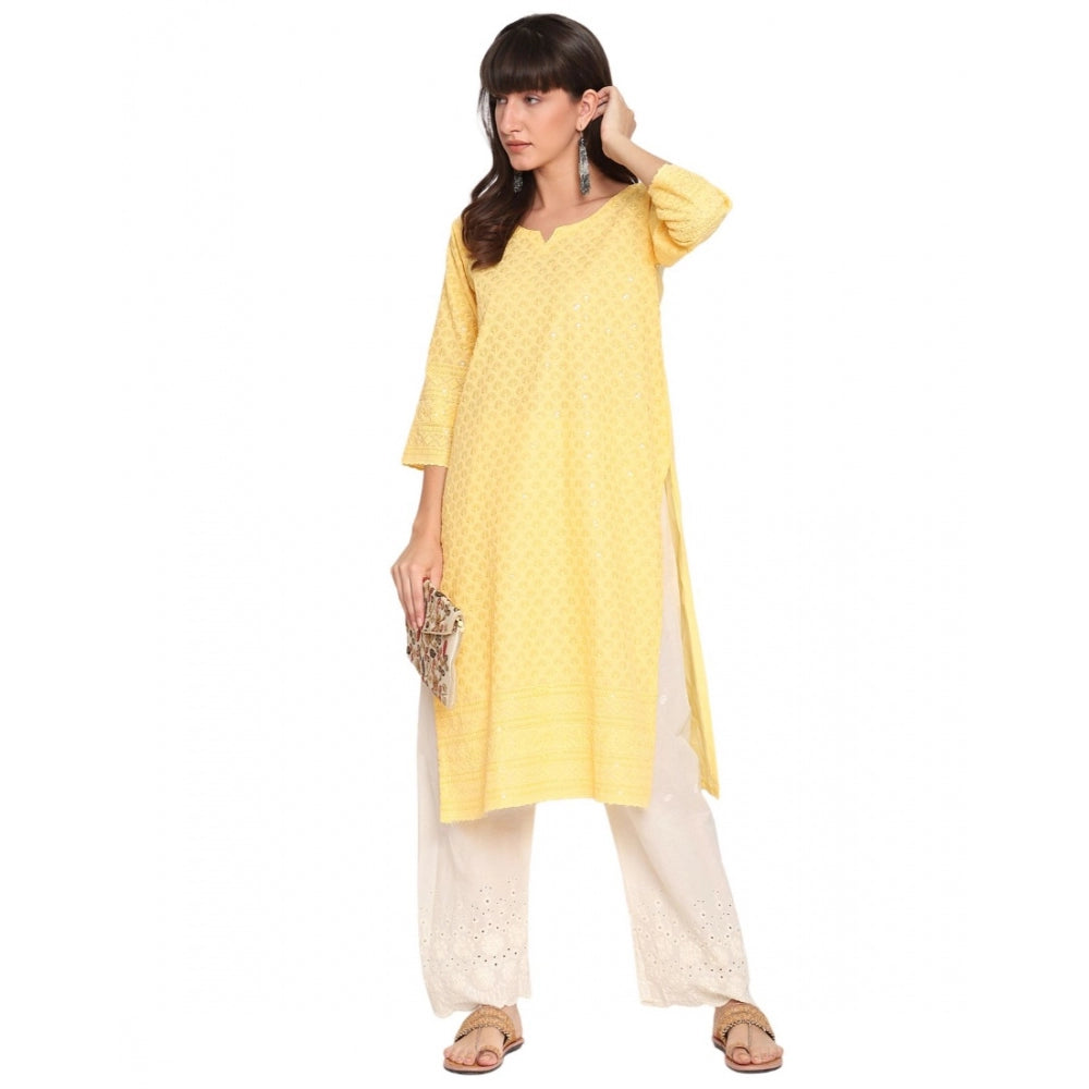 Casual 3/4th Sleeve Chikan Embroidery Cotton Kurti