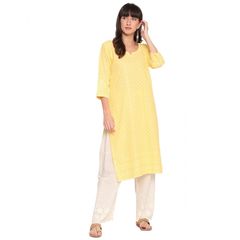 Casual 3/4th Sleeve Chikan Embroidery Cotton Kurti