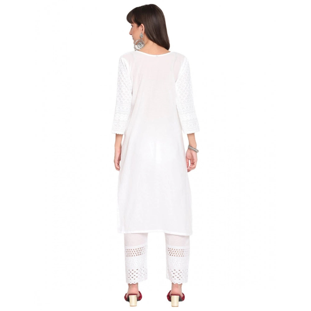 Casual 3/4th Sleeve Chikan Embroidery Cotton Kurti