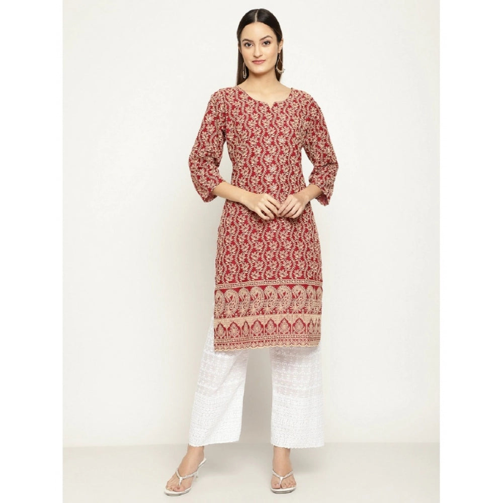 Casual 3/4th Sleeve Chikan Embroidery Cotton Kurti