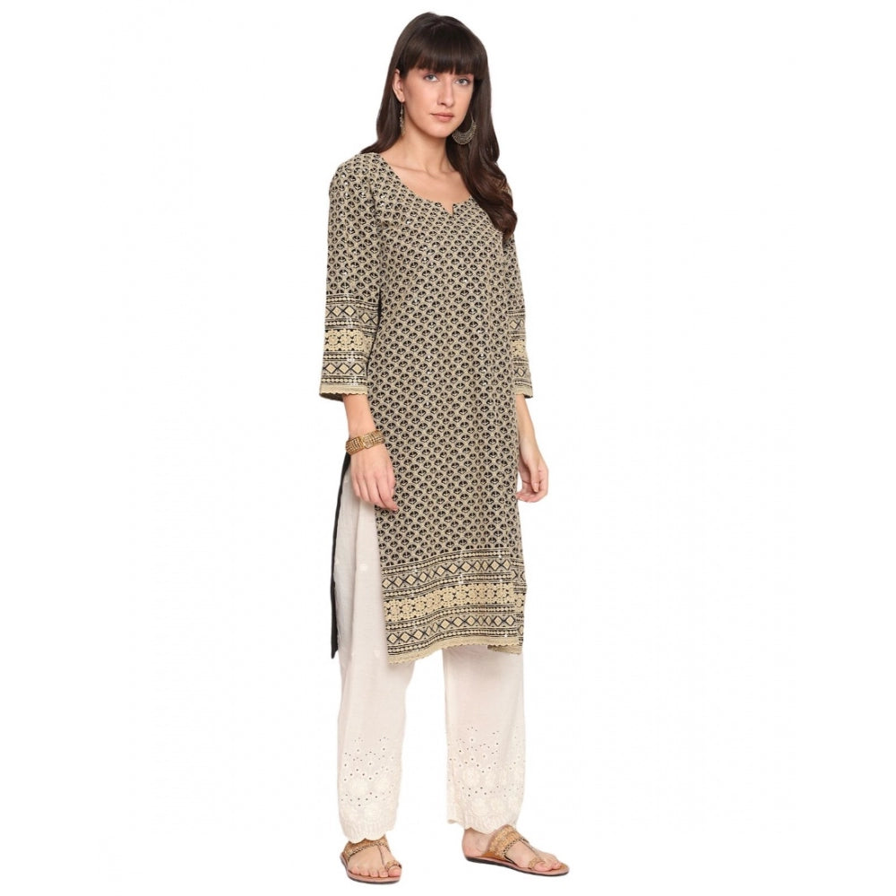 Casual 3/4th Sleeve Chikan Embroidery Cotton Kurti