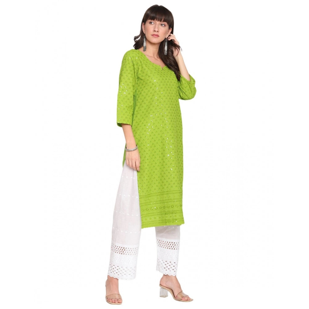 Casual 3/4th Sleeve Chikan Embroidery Cotton Kurti