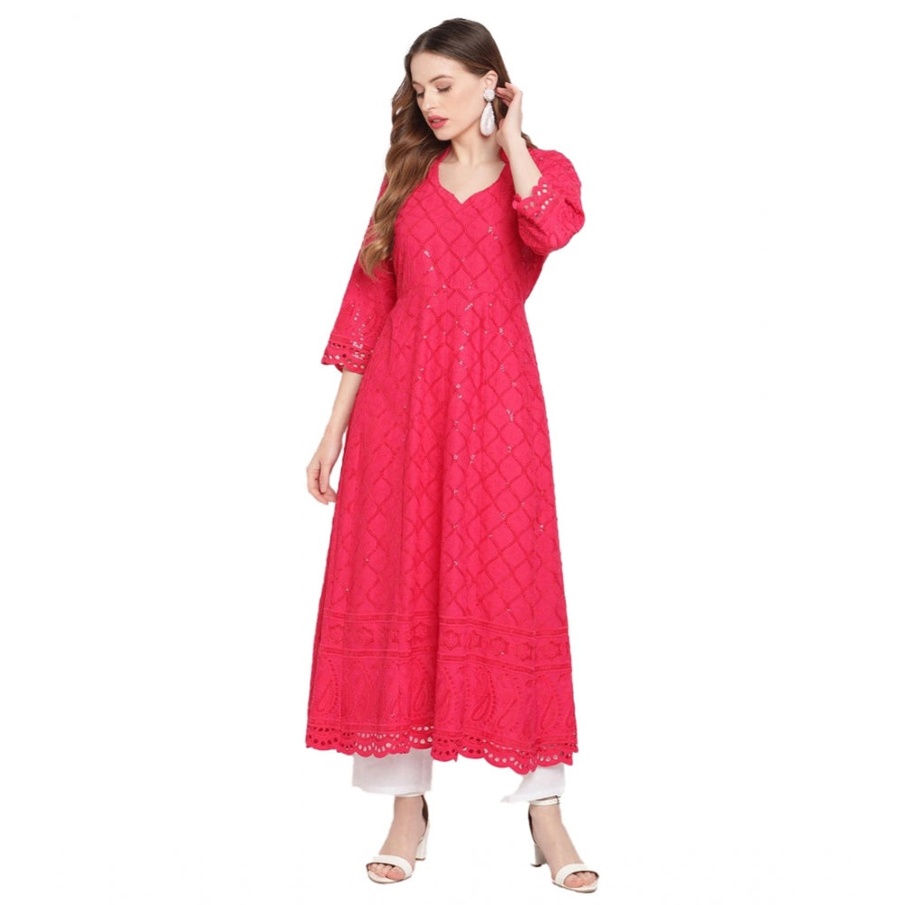 Casual 3/4th Sleeve Embroidered Cotton Kurti