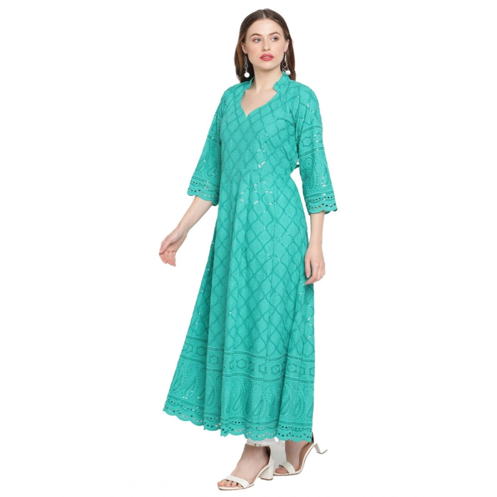 Casual 3/4th Sleeve Embroidered Cotton Kurti