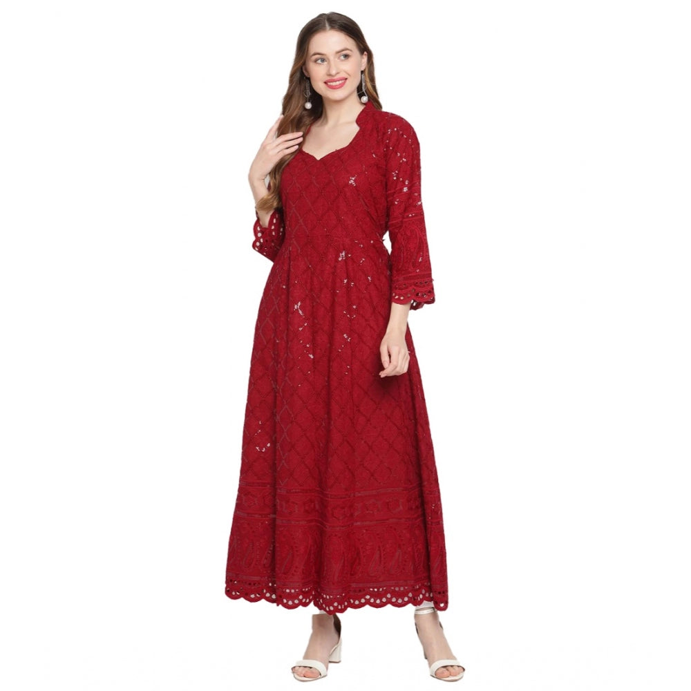 Casual 3/4th Sleeve Embroidered Cotton Kurti