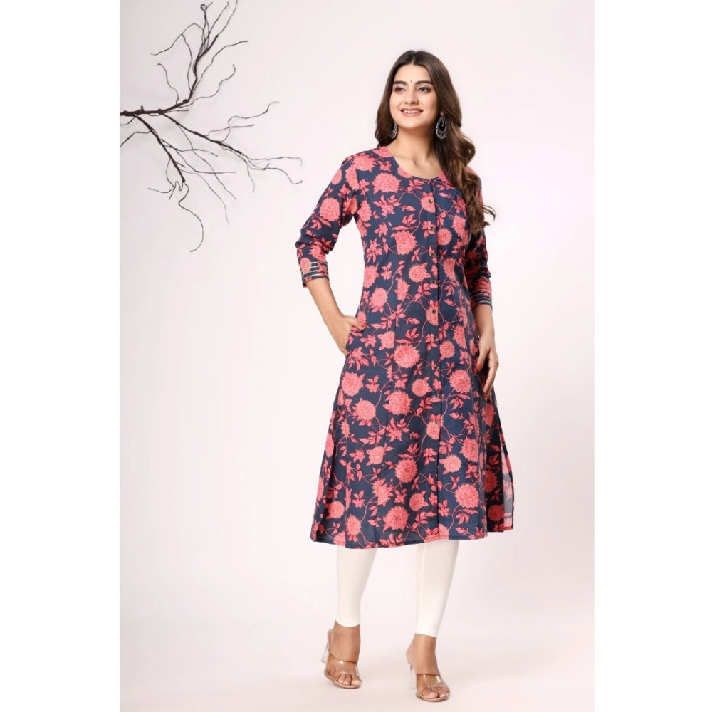 Casual 3/4th Sleeve Floral Printed Cotton Flex Kurti