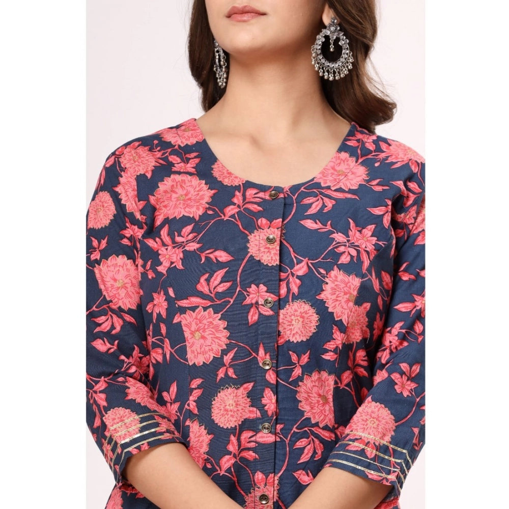 Casual 3/4th Sleeve Floral Printed Cotton Flex Kurti