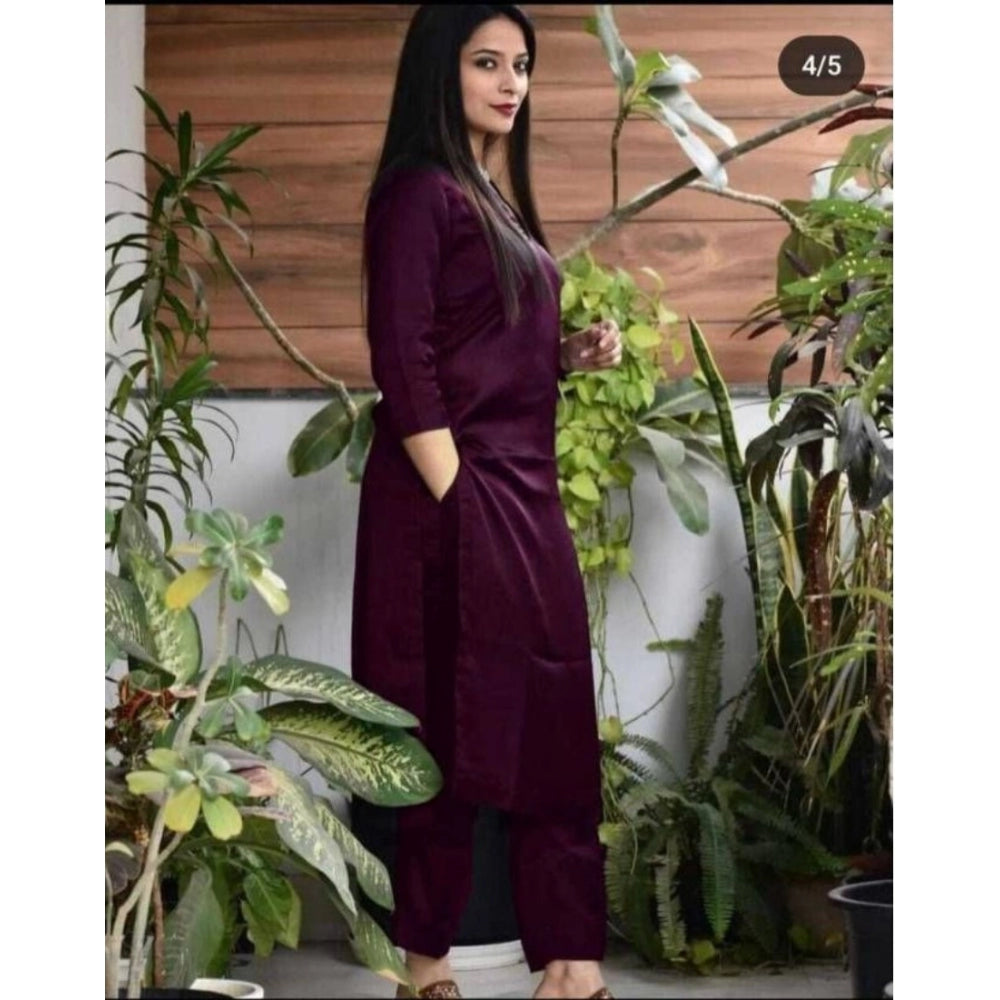 Casual 3/4th Sleeve Solid Jam Cotton kurti With Pant Set