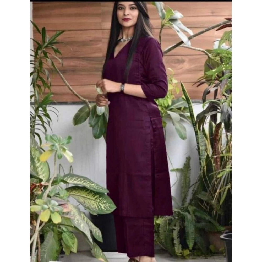 Casual 3/4th Sleeve Solid Jam Cotton kurti With Pant Set