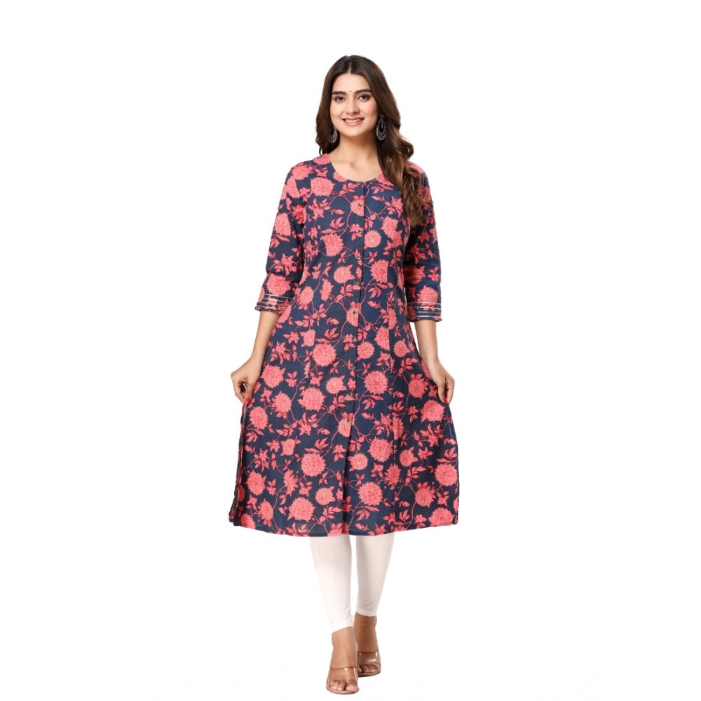 Casual 3/4th Sleeve Floral Printed Cotton Flex Kurti