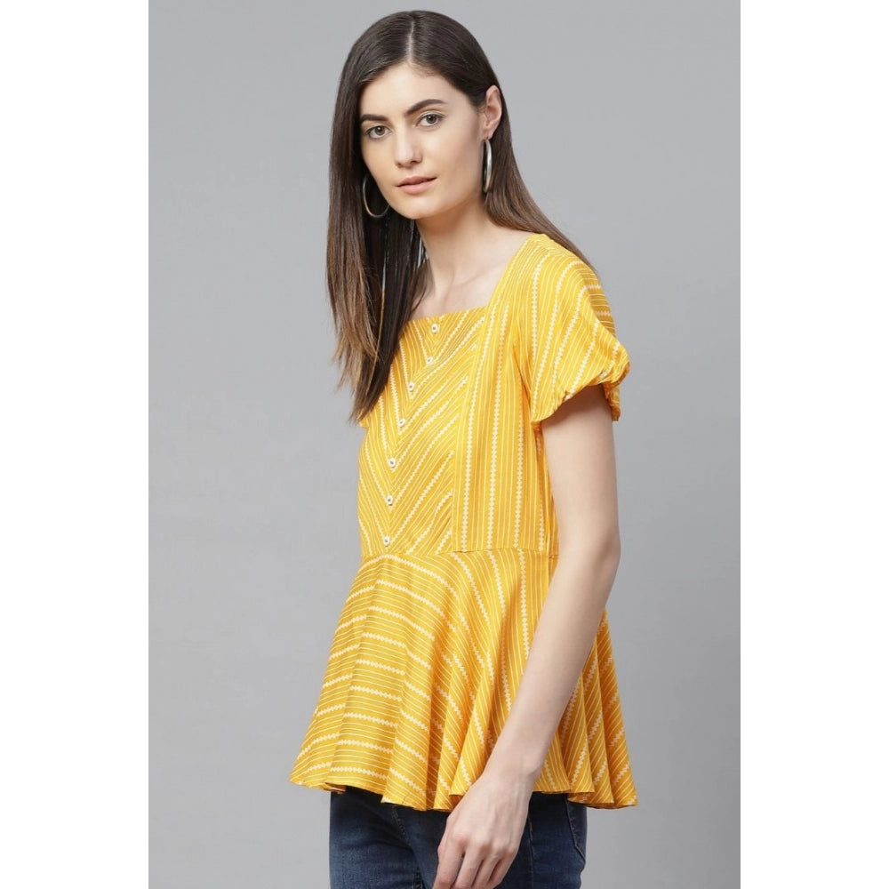 Casual Short Sleeves Stripe Printed Rayon Top