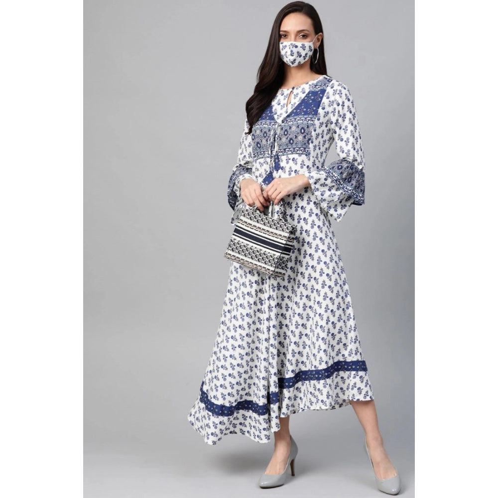 Casual Bell Sleeve Floral Printed Rayon Dress