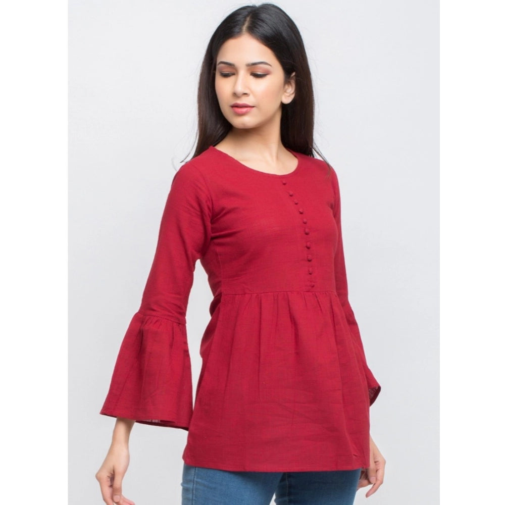 Casual Bell Sleeves Solid Cotton Top