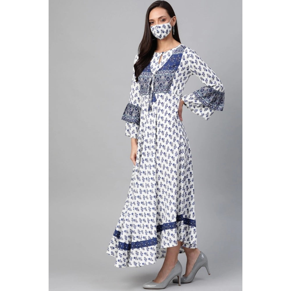 Casual Bell Sleeve Floral Printed Rayon Dress