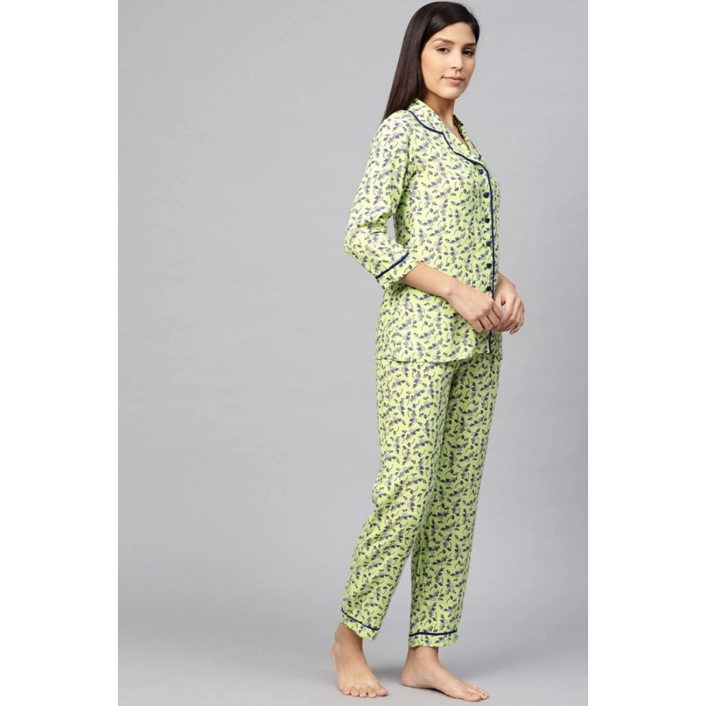 Casual 3/4 Sleeve Floral Printed Rayon Shirt With Pyjama Pant Night Suit Set