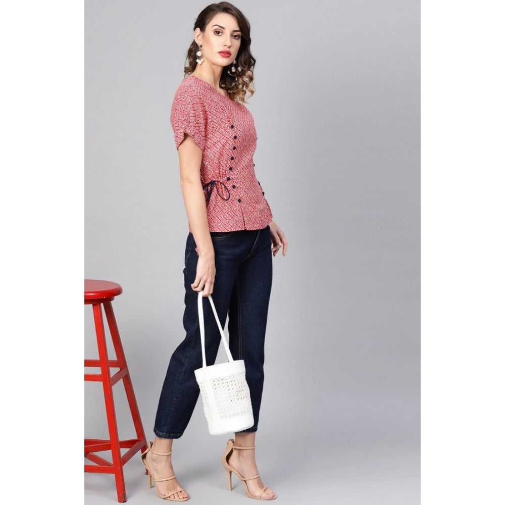 Casual Short Sleeve Geometric Rayon Top