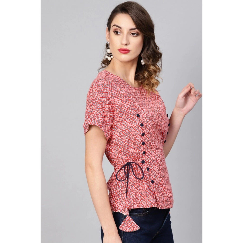 Casual Short Sleeve Geometric Rayon Top