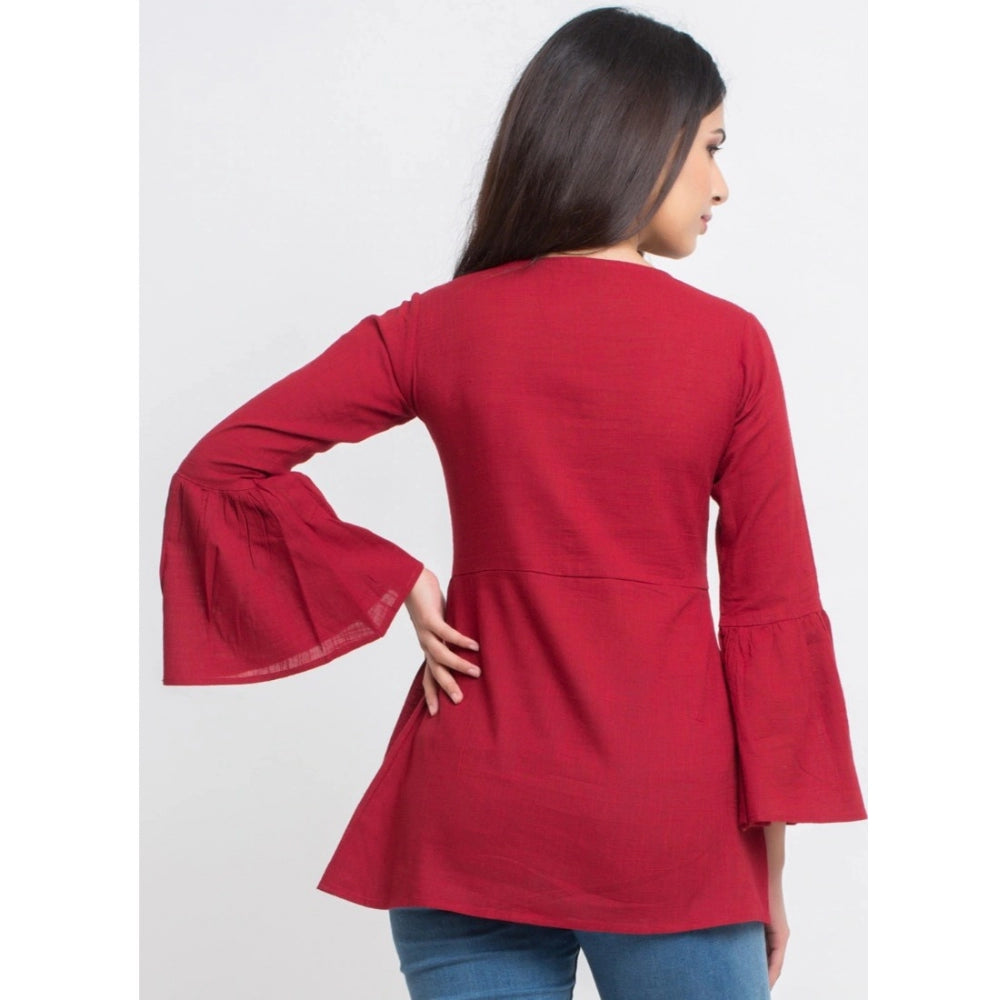 Casual Bell Sleeves Solid Cotton Top