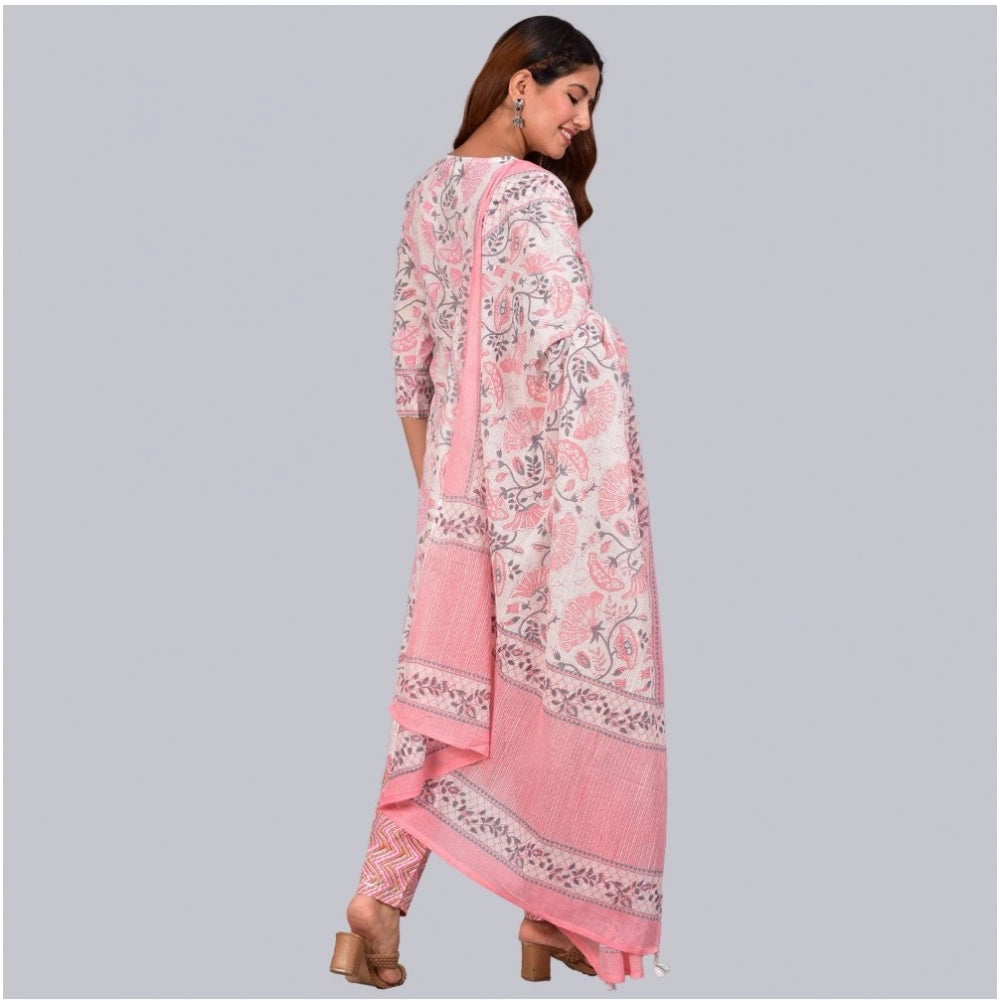 Casual 3/4 th Sleeve Floral Printed Cotton Kurti &amp; Pant With Dupatta