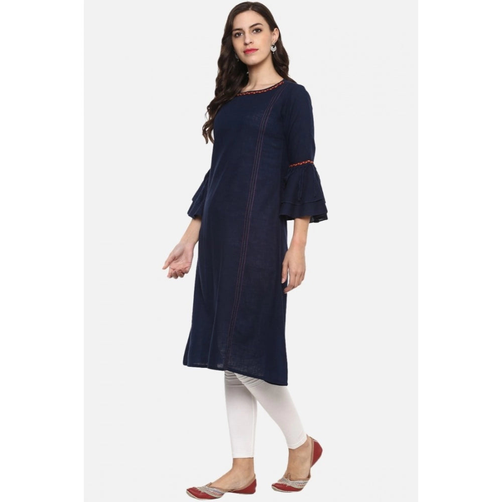 Casual Bell Sleeves Solid Cotton Slub Kurti