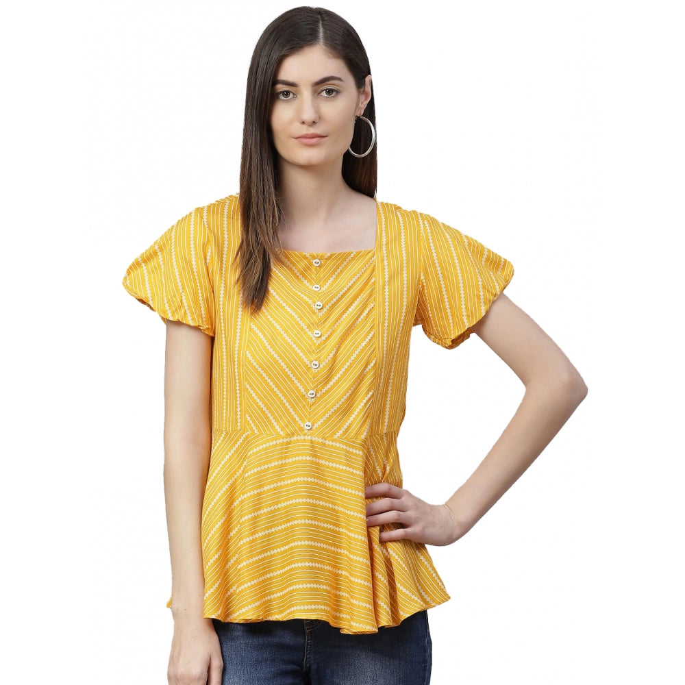 Casual Short Sleeves Stripe Printed Rayon Top