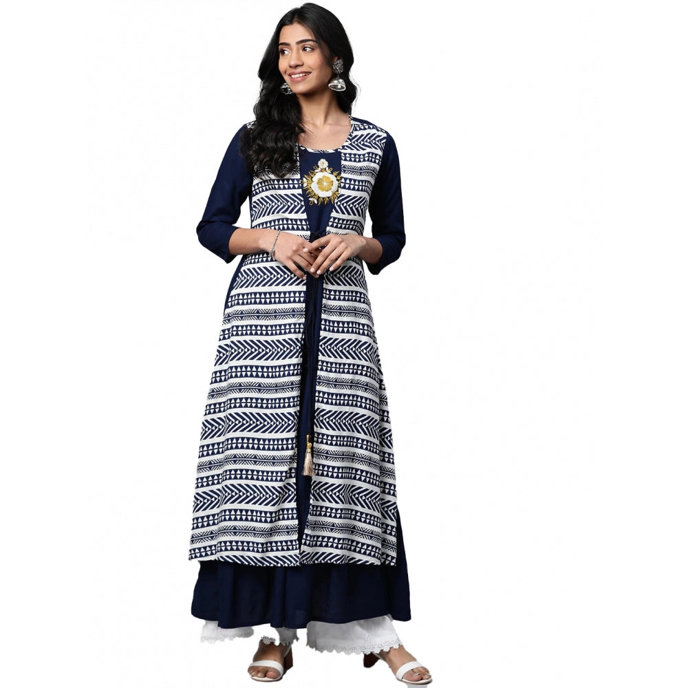 Casual 3/4 th Sleeve Geometric Rayon Kurti