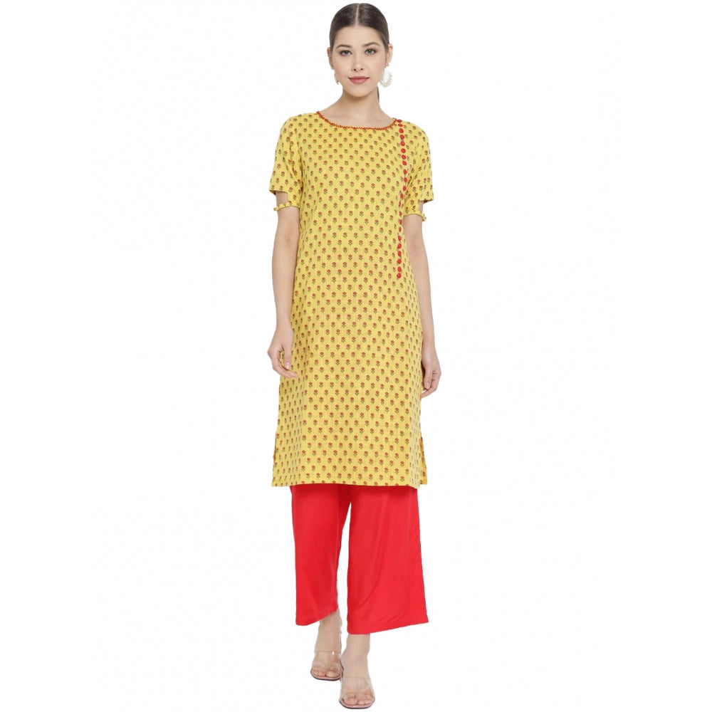 Casual Short Sleeves Floral Printed Cotton &amp; Rayon Kurti Palazzo Set