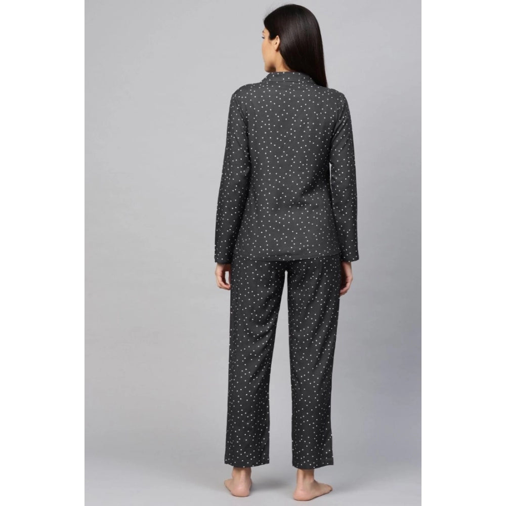 Casual Full Sleeves Polka Dot Printed Rayon Shirt With Pyjama Pant Night Suit Set