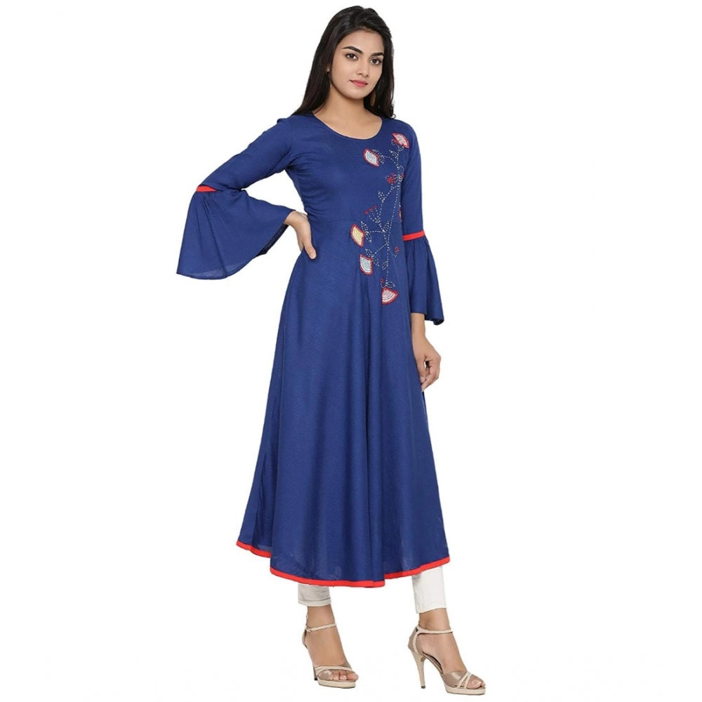 Casual Bell Sleeves Embroidery Rayon Kurti