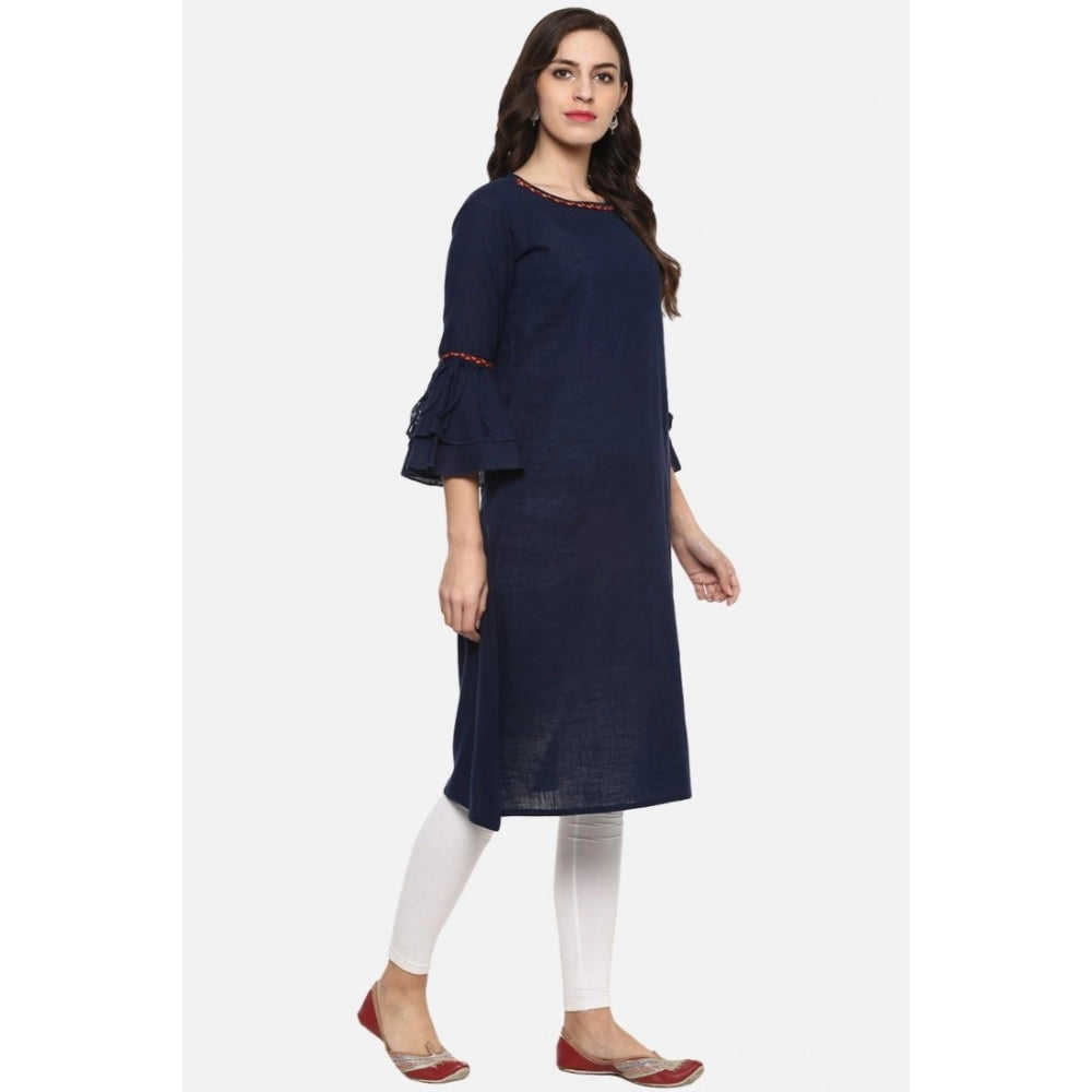 Casual Bell Sleeves Solid Cotton Slub Kurti