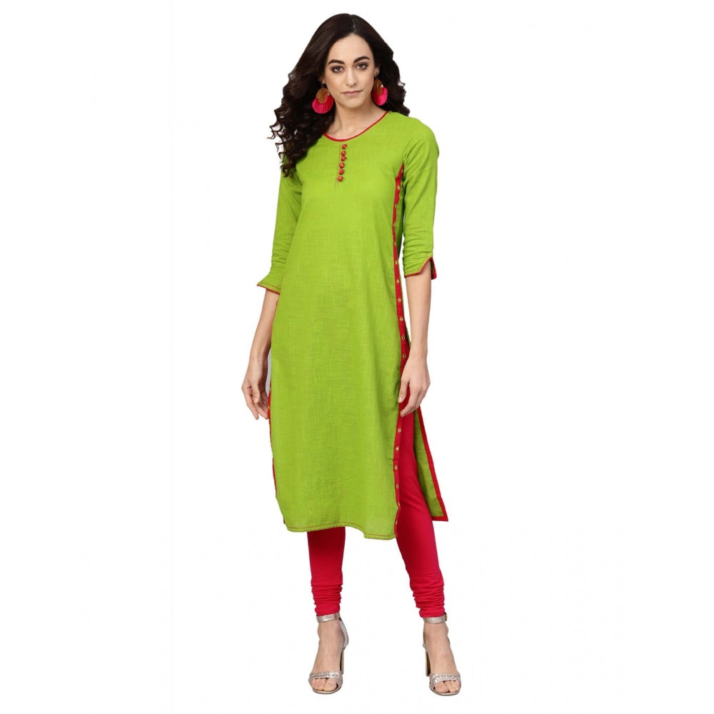 Casual 3/4 th Sleeve Mirror Work Cotton Slub Kurti