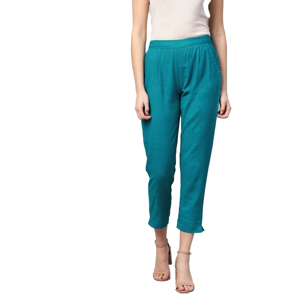 Casual  Solid Cotton Slub Trouser Pant