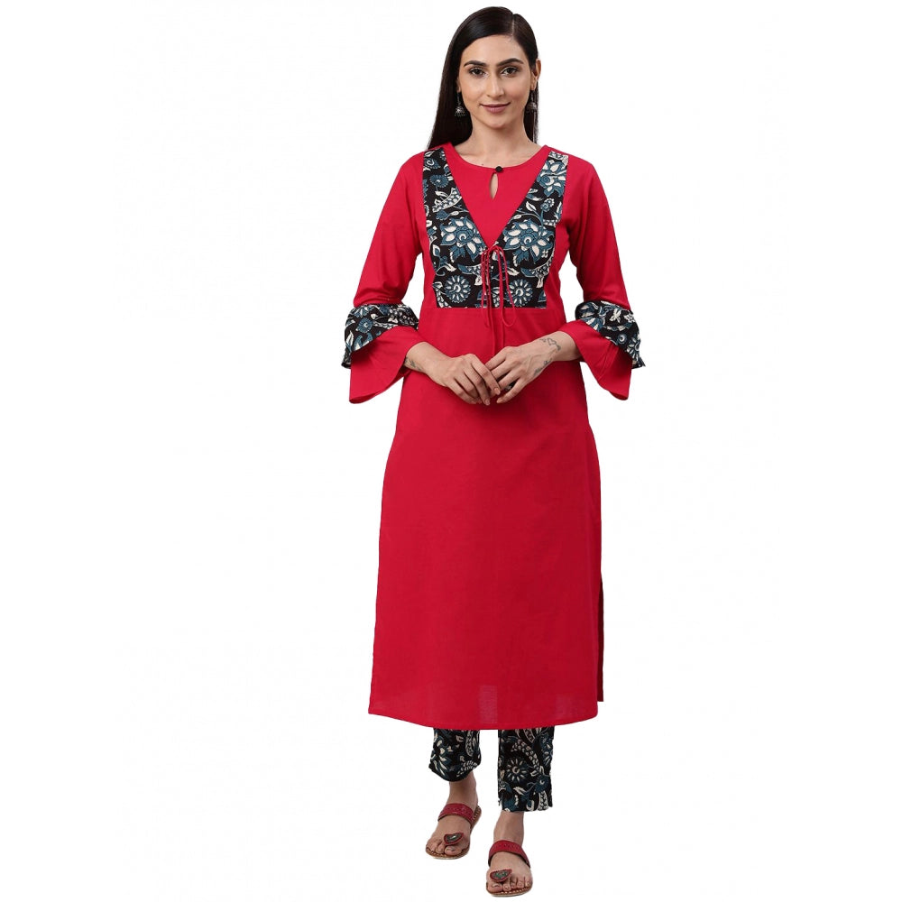 Casual Bell Sleeves Floral Printed Cotton Kurti Set