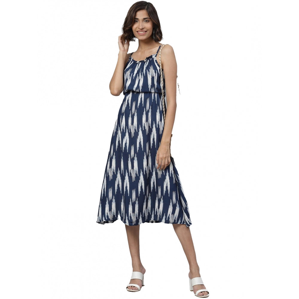 Casual Sleeveless Ikat Print Rayon Dress