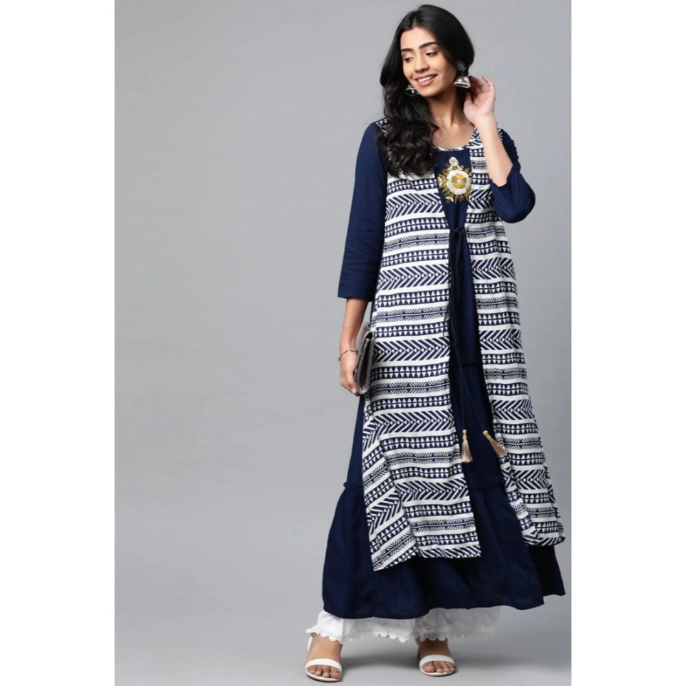 Casual 3/4 th Sleeve Geometric Rayon Kurti