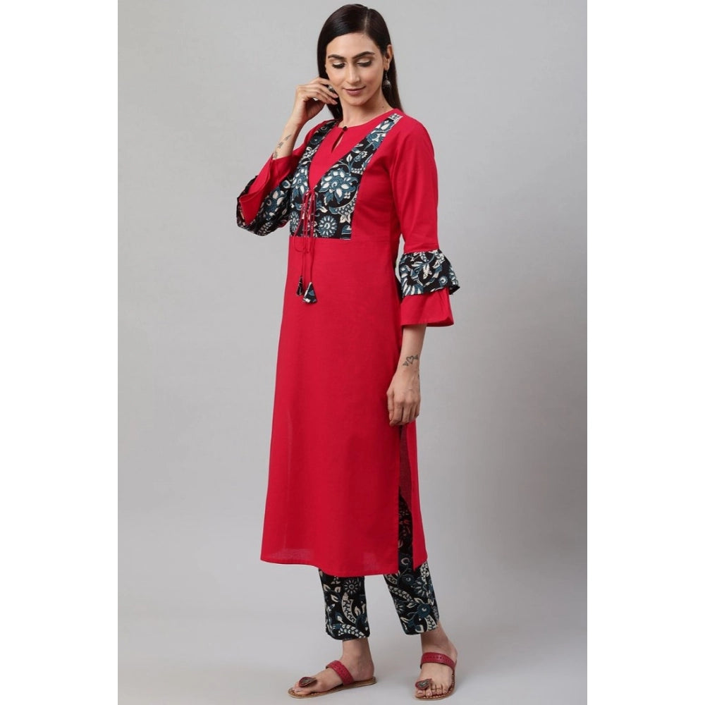 Casual Bell Sleeves Floral Printed Cotton Kurti Set