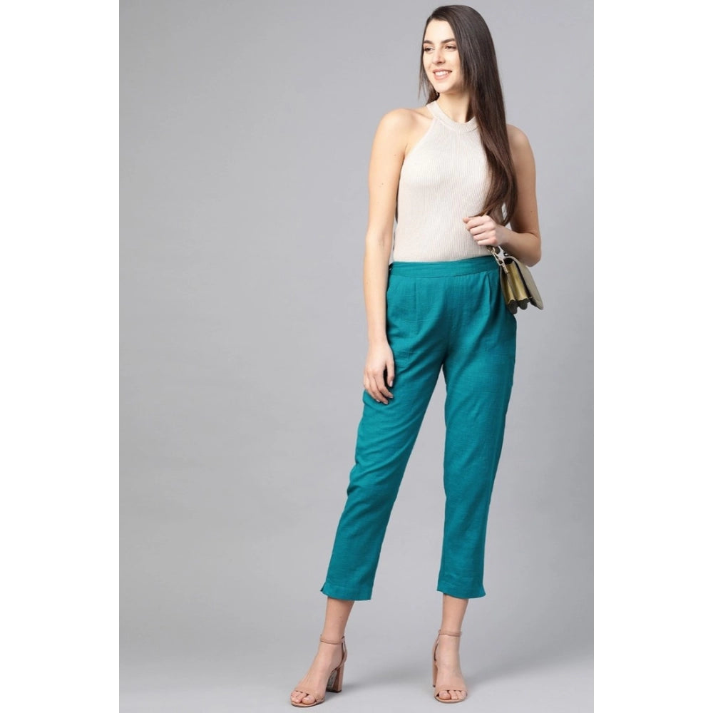 Casual  Solid Cotton Slub Trouser Pant