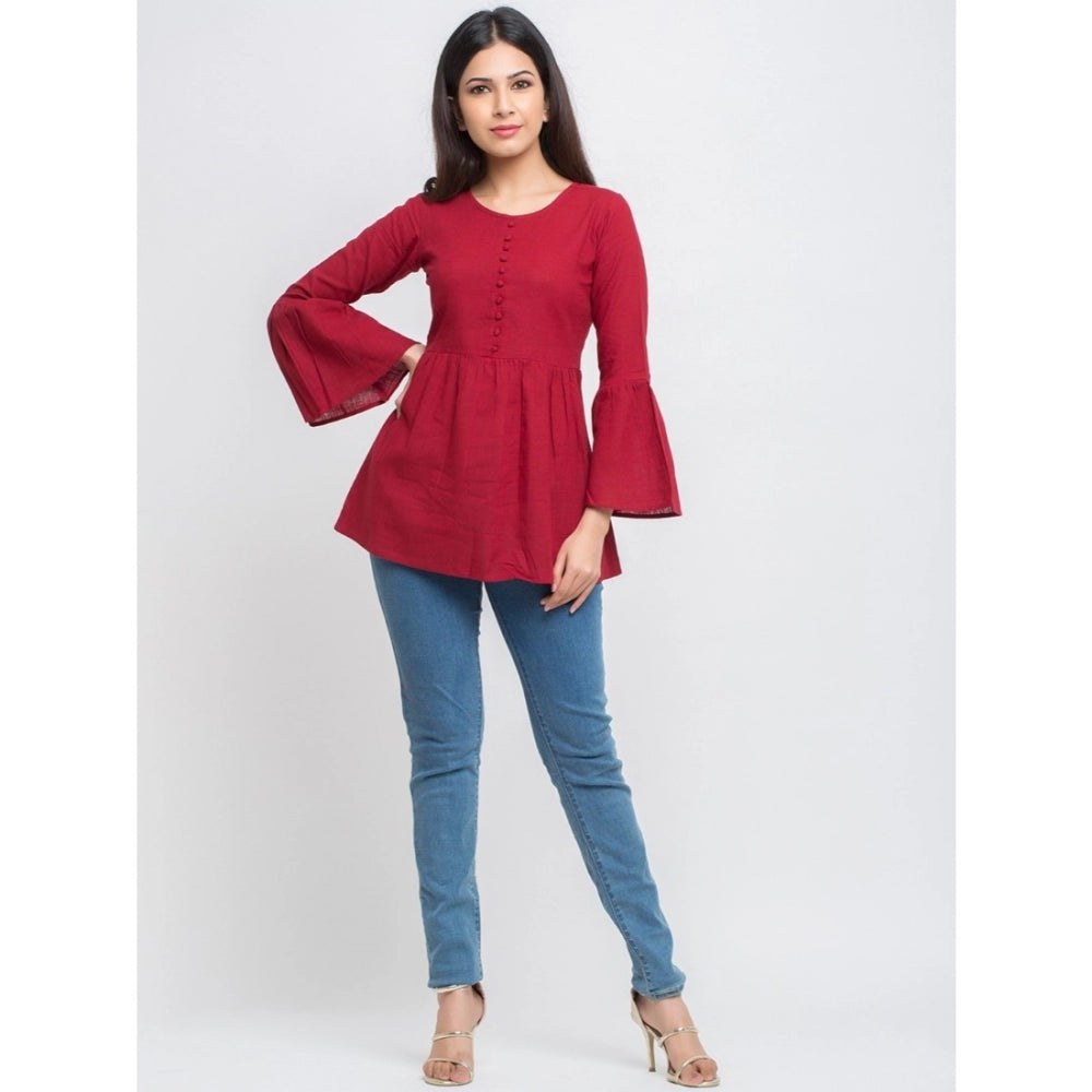 Casual Bell Sleeves Solid Cotton Top