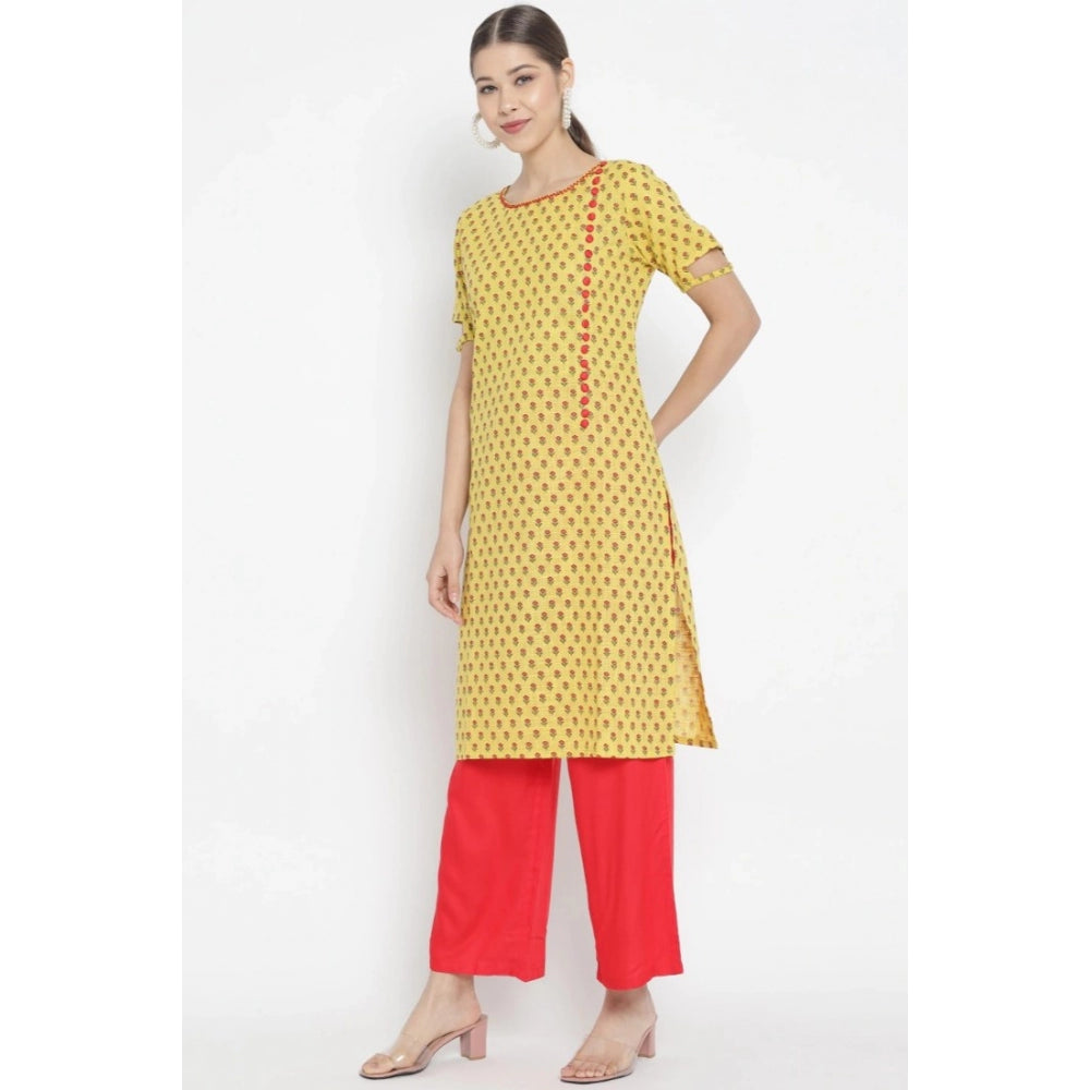 Casual Short Sleeves Floral Printed Cotton &amp; Rayon Kurti Palazzo Set