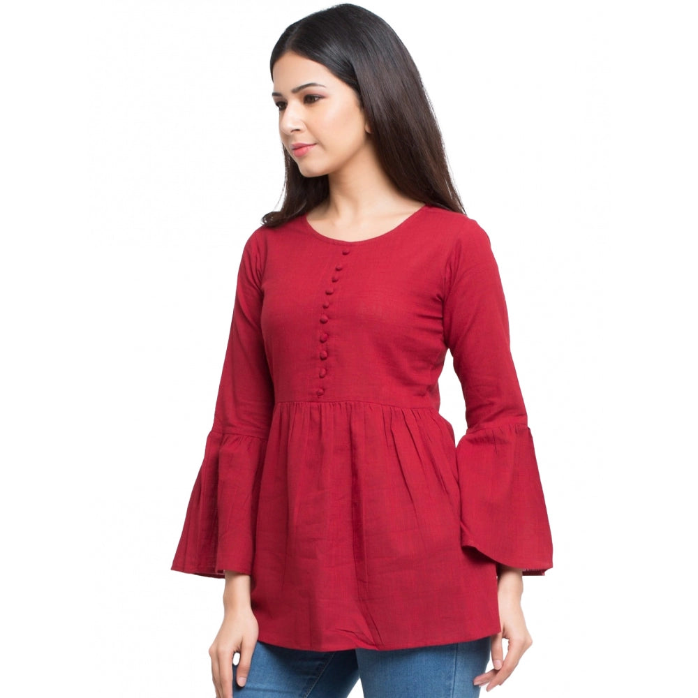 Casual Bell Sleeves Solid Cotton Top